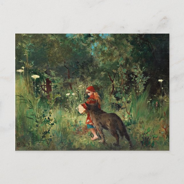 Red Riding Hood mit Wolf Postkarte (Vorderseite)