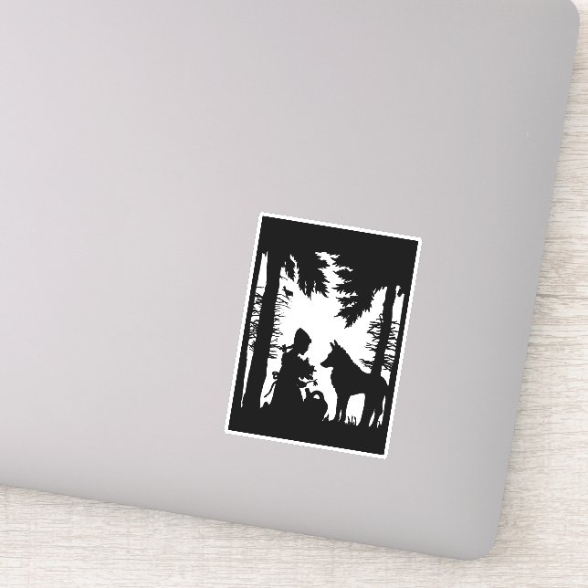 Red Riding Hood Wolf unter Bäumen Schwarze Silhoue Aufkleber (Detail)