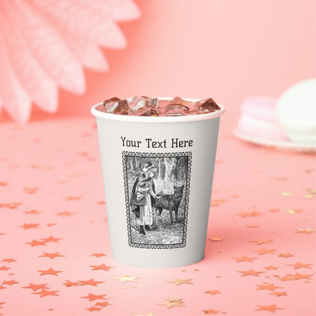 Red Riding Hood Wolf Zeichne Forest Black Frame Pappbecher (Insitu)