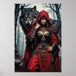Red Riding Huntress with Wolves Poster