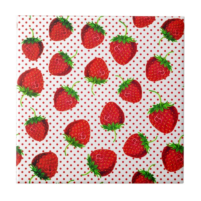 Red Ripe Strawberry and Dots Pattern Fliese (Vorderseite)