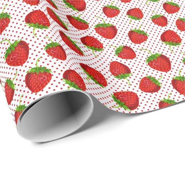 Red Ripe Strawberry and Dots Pattern Geschenkpapier (Rolleneckpunkt)