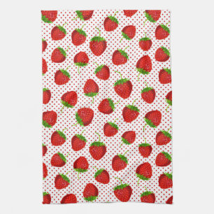 Red Ripe Strawberry and Dots Pattern Geschirrtuch