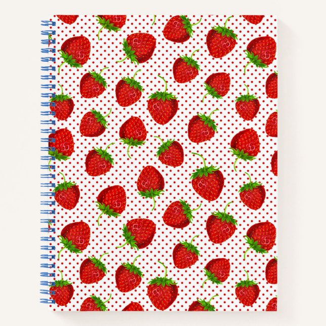 Red Ripe Strawberry and Dots Pattern Journal Notizbuch (Vorderseite)