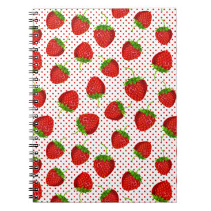 Red Ripe Strawberry and Dots Pattern Notizblock