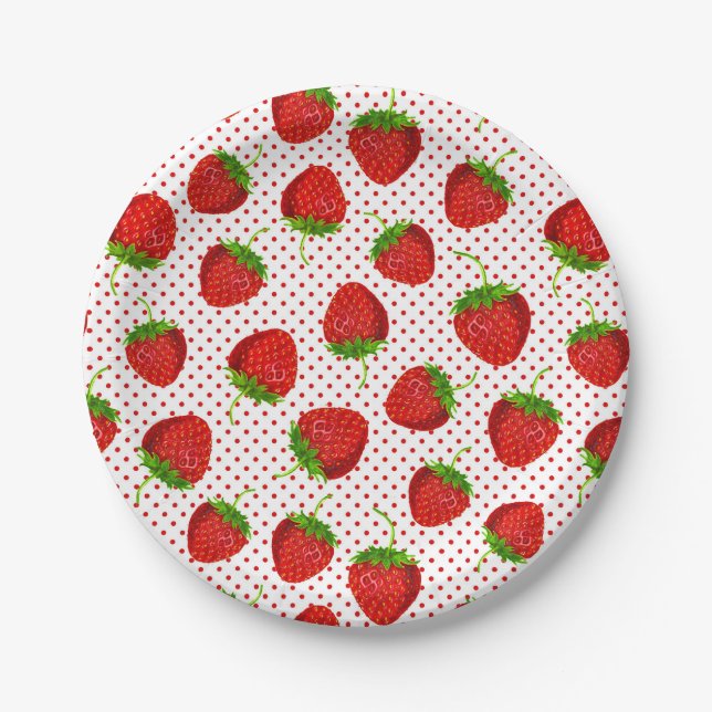 Red Ripe Strawberry and Dots Pattern Pappteller (Vorderseite)