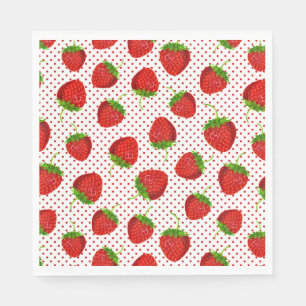 Red Ripe Strawberry and Dots Pattern Serviette