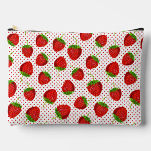 Red Ripe Strawberry and Dots Pattern Zubehörtasche