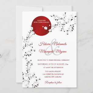 Red Rising Sun White Cherry Blossom   Hochzeit Einladung