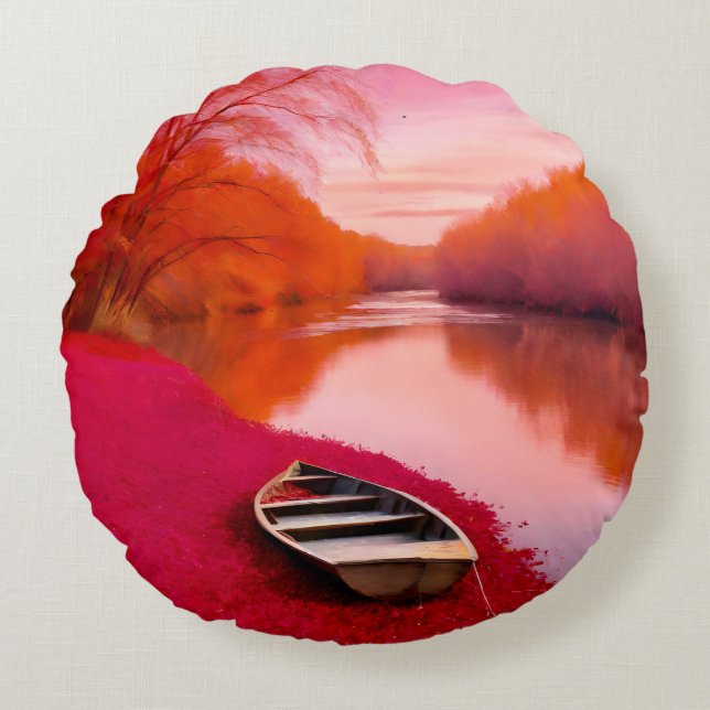 Red River Sunrise Rundes Kissen (Vorderseite)