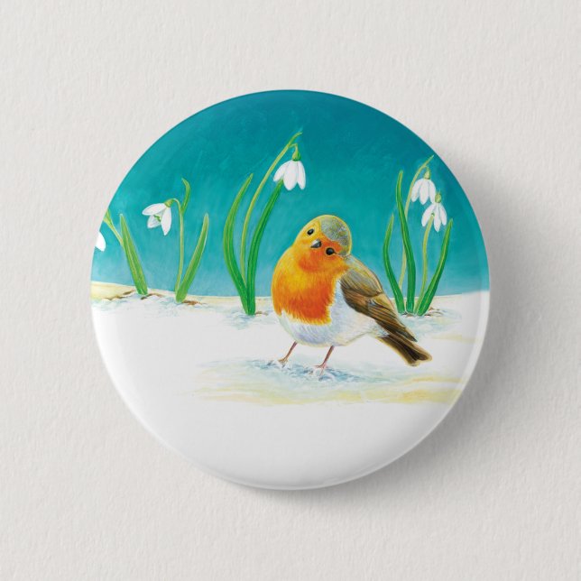 Red Robin Bird Illustration Button (Vorderseite)