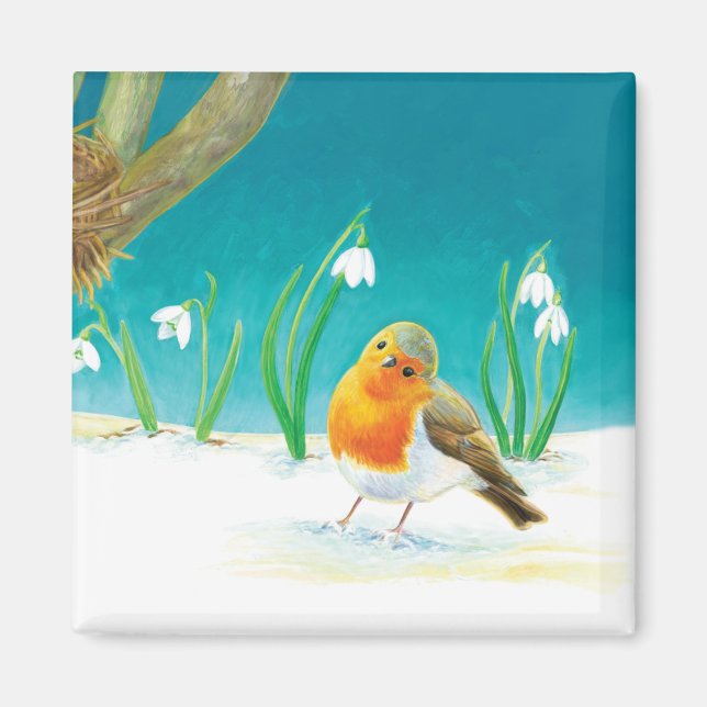 Red Robin Bird Illustration Magnet (Vorne)