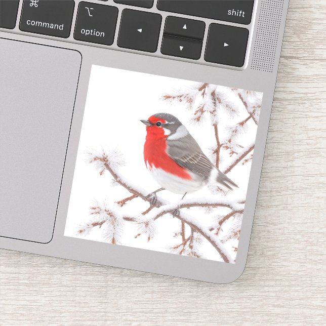 Red Robin Bird in Snow Aufkleber (Detail)