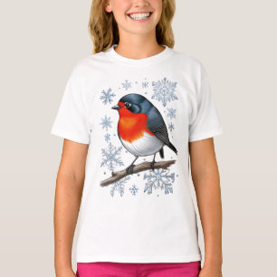 Red Robin Bird mit Schneeflocken T-Shirt