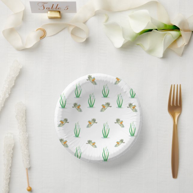 Red Robin Birds & Snowdrops Spielerisches Frühjahr Pappteller (Hochzeit)