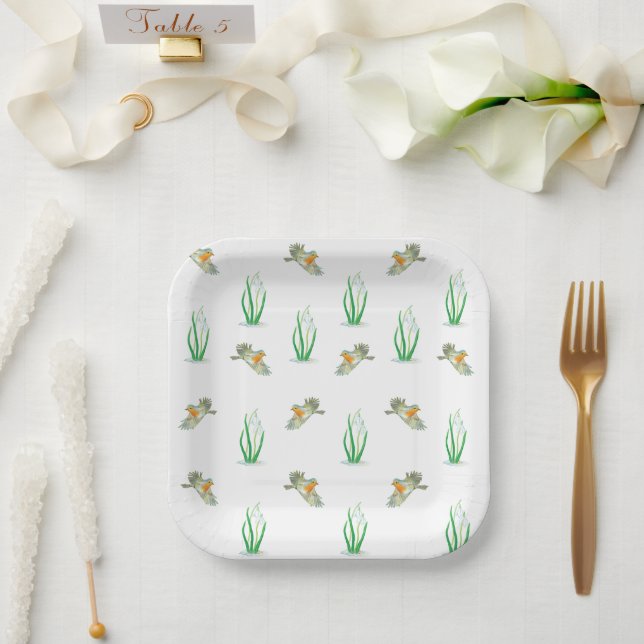 Red Robin Birds & Snowdrops Spielerisches Frühjahr Pappteller (Hochzeit)