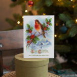 Red Robin Christmas Holly Vintag Grußtext Einladung<br><div class="desc">Vintager Red Robin auf einer grünen Weihnachtsfeier und Vintage Typografie - Weihnachten Grüße - anpassbarer Text für Ihre Grußbotschaft.</div>