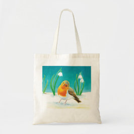 Red Robin (Erithacus rubecula) und Snowdrops Tragetasche