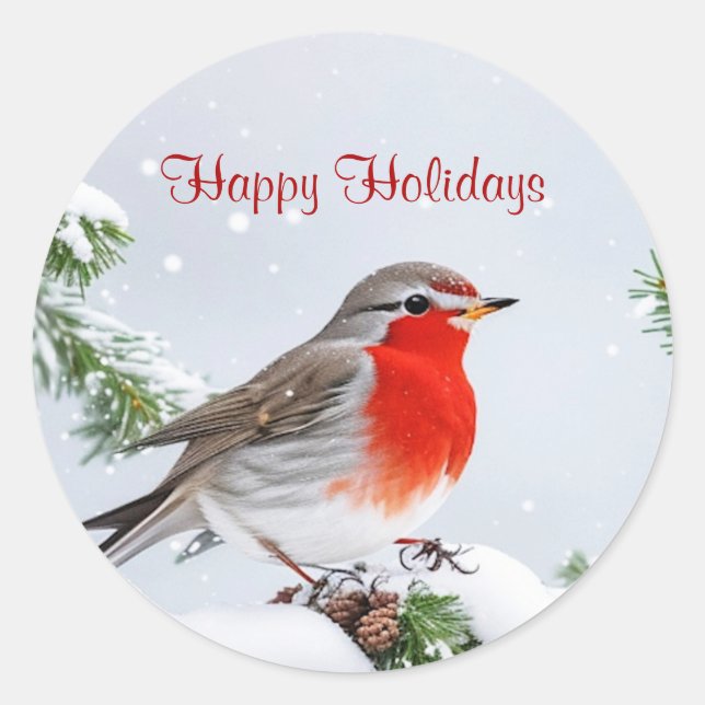 Red Robin Holiday Weihnachtsaufkleber Runder Aufkleber (Vorderseite)