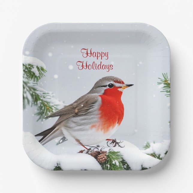Red Robin Holiday Weihnachtsdruckplatte Pappteller (Vorderseite)