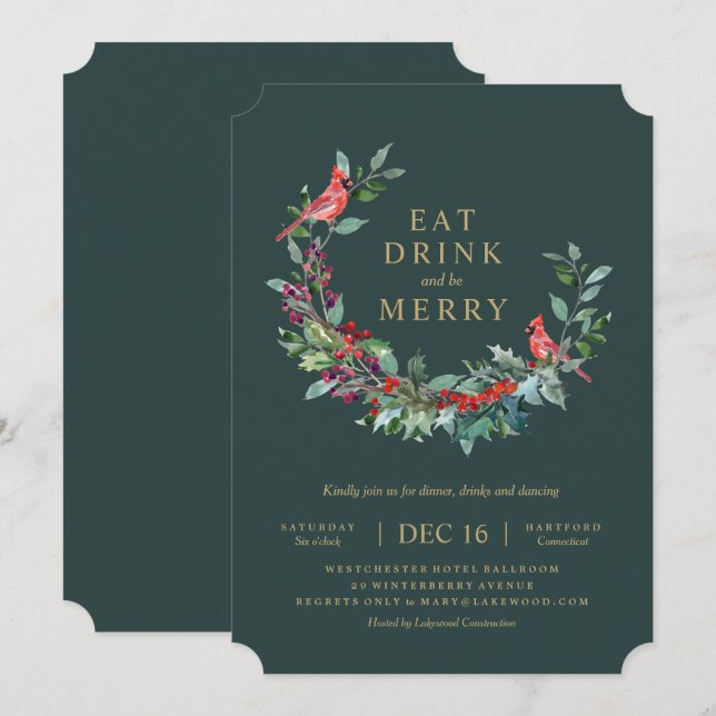 Red Robin Holiday Wreath Party Einladung (Vorne/Hinten)