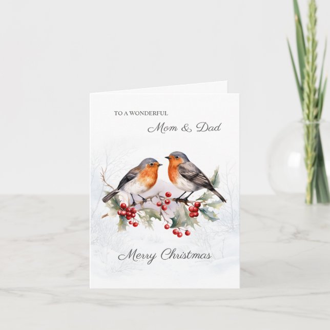 Red Robin Holly Mama & Vater Weihnachten Karte (Vorderseite)