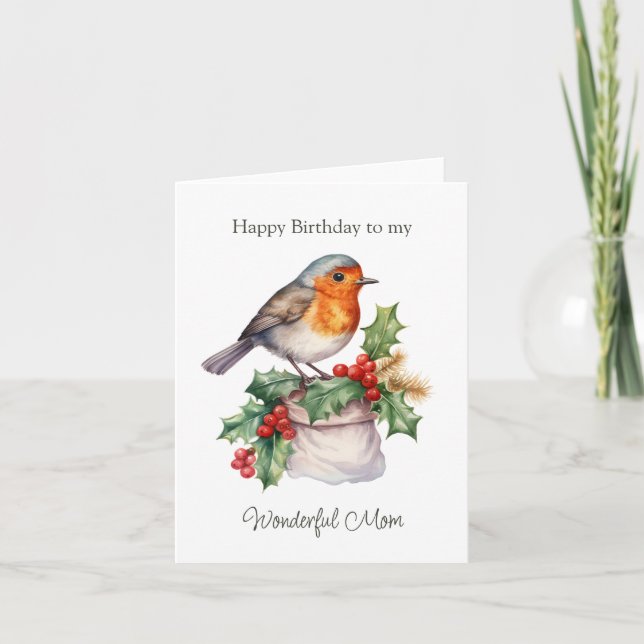 Red Robin Holly Maman Carte de voeux pliée Anniver (Devant)
