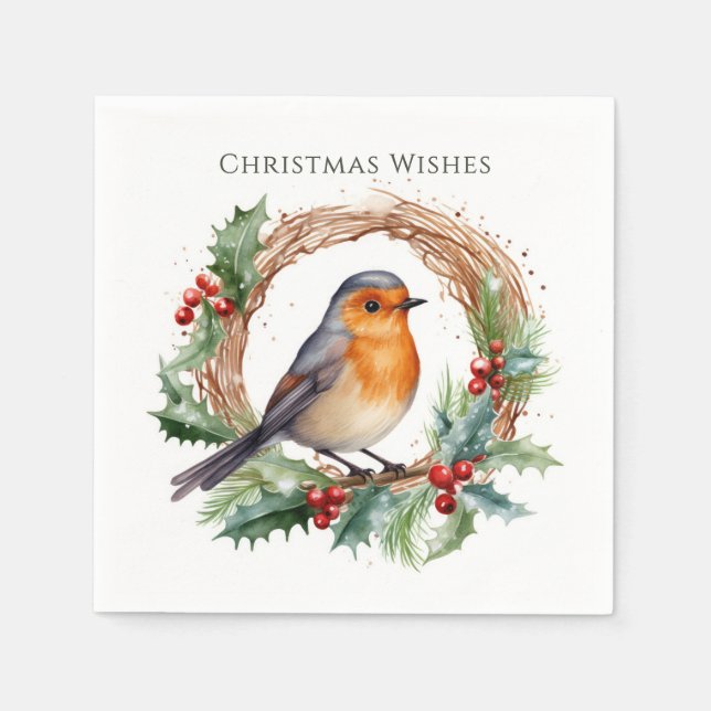 Red Robin Holly Wreath Serviette (Vorderseite)