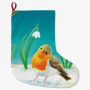 Red Robin Illustration Großer Weihnachtsstrumpf