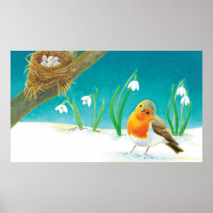 Red Robin Illustration Poster