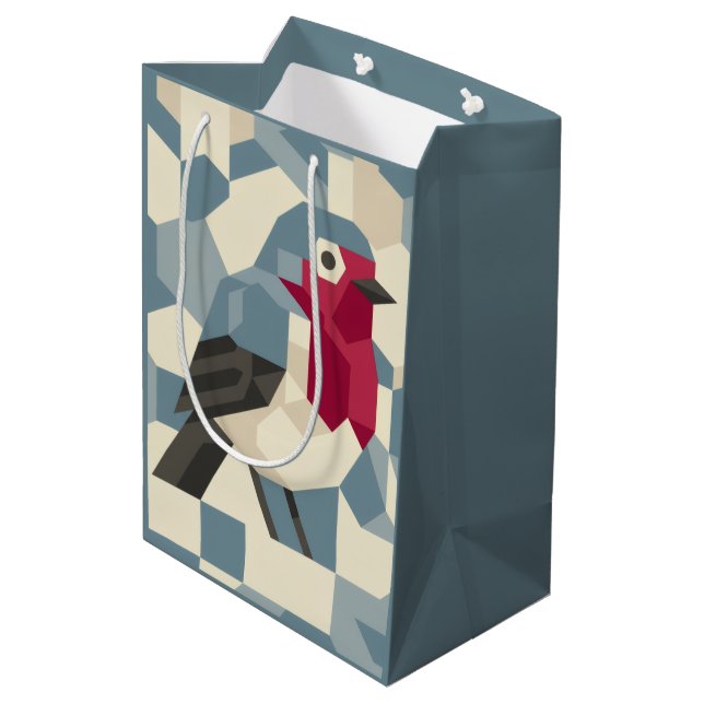 Red Robin in Vector Block Gift Bag - Medium Mittlere Geschenktüte (Rückseite Schrägansicht)