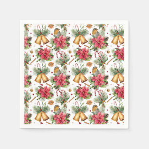 Red Robin Poinsettia Bells Weihnachten Serviette
