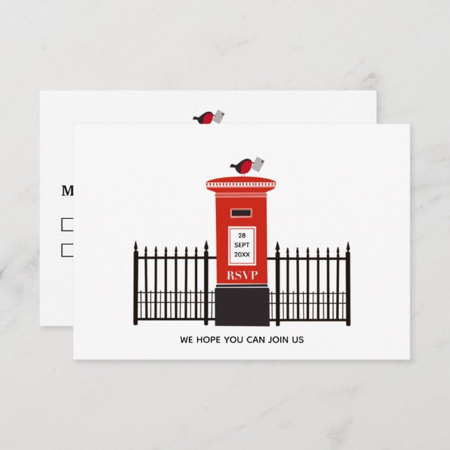 Red Robin Post Box Hochzeit RSVP Karte (Vorne/Hinten)