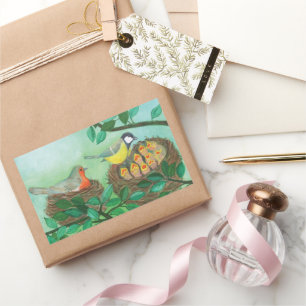 Red Robin und Great Tit Bird Nesting Rechteckiger Aufkleber