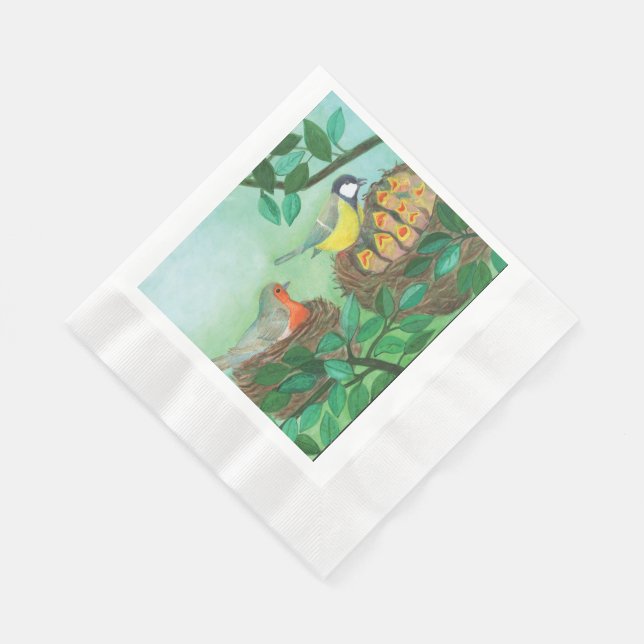 Red Robin und Great Tit Bird Nesting Serviette (Ecke)