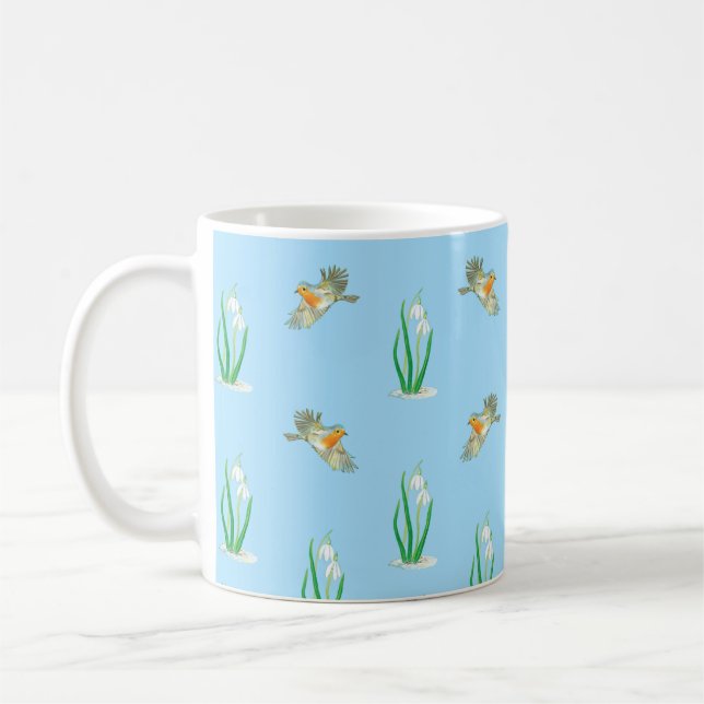 Red Robins und Snowdrops Kaffeetasse (Links)