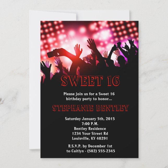 Red Rock Star Sweet 16 Anniversaire Invitation (Devant)