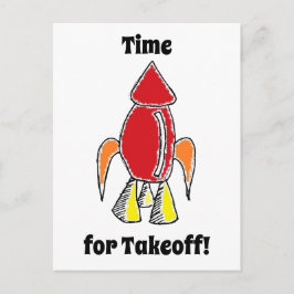 Red Rocket Ship Spaceship Niedlicher Cartoon Postkarte