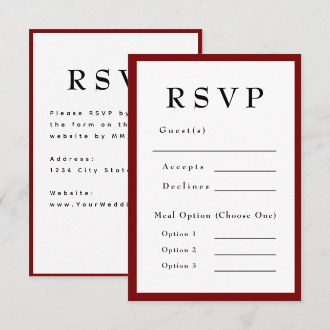 Red Romantic and Timeless Wedding RSVP (Devant / Derrière)
