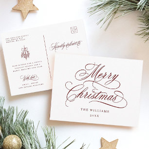 Red Romantic frohe Weihnachts-Script-Feiertag Postkarte