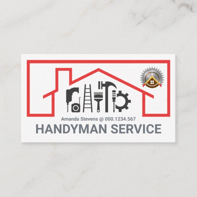 Red Roof Building Repair Tools Frame Visitenkarte (Vorderseite)