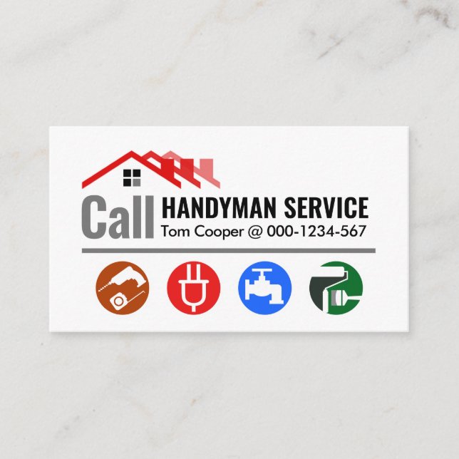 Red Roof Call Handyman Service Visitenkarte (Vorderseite)