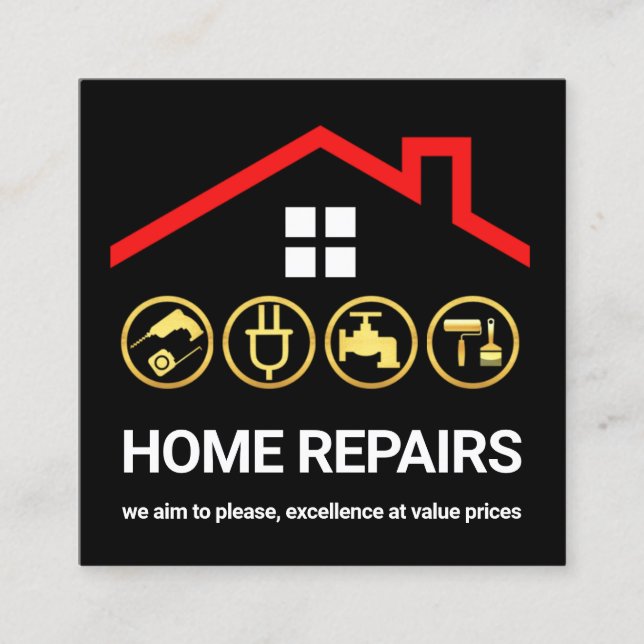 Red Roof Frame Handyman Icons Quadratische Visitenkarte (Vorderseite)