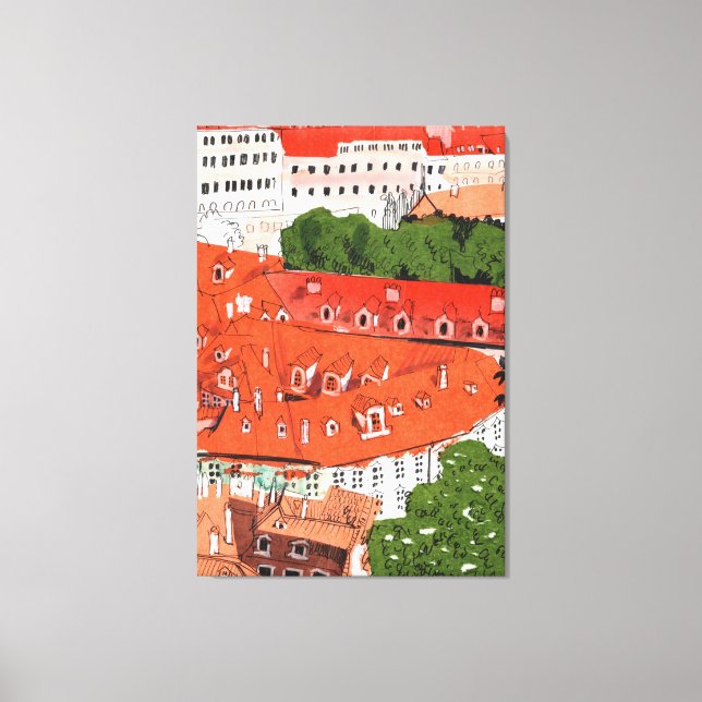 Red Roofs Prag Tschechische Stadtbild Papier Colla Leinwanddruck (Vorderseite)