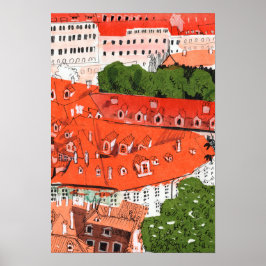 Red Roofs Prag Tschechische Stadtbild Papier Colla Poster