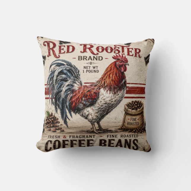 Red Rooster Coffee Beans Rustic Farmhouse Kissen (Vorderseite)