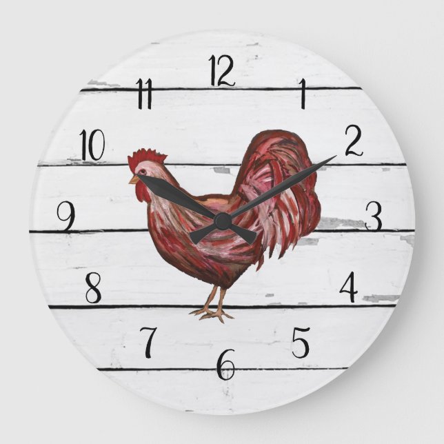 Red Rooster, französisches Landschiff Bauernhaus D Große Wanduhr (Vorderseite)