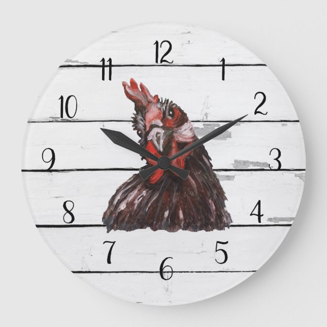 Red Rooster, französisches Landschiff Bauernhaus D Große Wanduhr (Vorderseite)