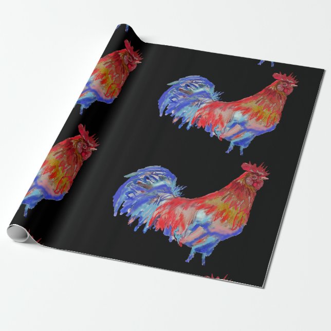Red Rooster Hähnchen Hühnerente Watercolor Wrappin Geschenkpapier (Ungerollt)