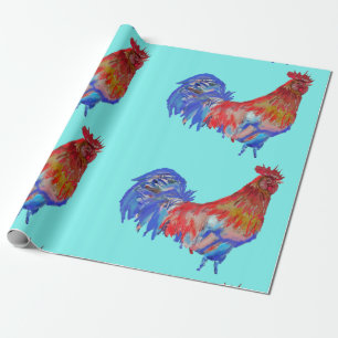 Red Rooster Hähnchen Hühnerente Watercolor Wrappin Geschenkpapier